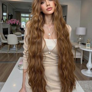 Natürliche Schönheit: Karamellbraune Wellenpracht mit Pony – Dein Neuer Lieblings-Look!