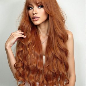 Leuchtendes Kupferrot: Dein Langer Wellen-Pony-Traum für einen unwiderstehlichen Look!