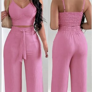 Rosafarbener Sommer-Chic: Dein Zweiteiler-Set aus Crop-Top und Palazzo-Hose
