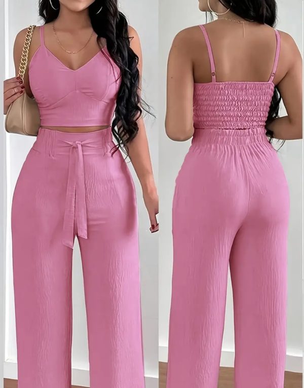Rosafarbener Sommer-Chic: Dein Zweiteiler-Set aus Crop-Top und Palazzo-Hose