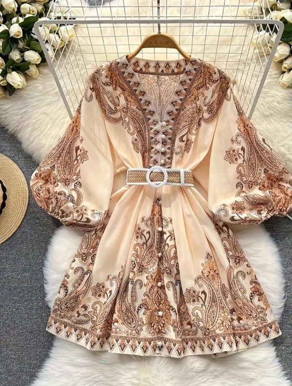Boho-Chic Traum: Das Paisley-Kleid/Tunika mit Puffärmeln und Gürtel