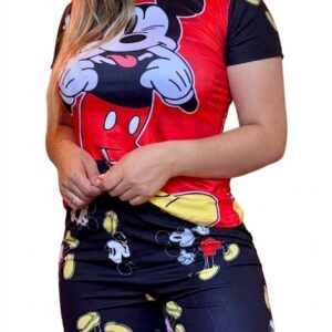 Damen-Schlafanzug mit Mickey-Mouse-Print – Zweiteiler