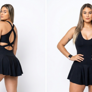Sportliches Kleid mit gekreuzten Trägern – Schwarz