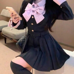 Elegantes 2-in-1 Kleid im Preppy- & Jirai-Kei-Stil
